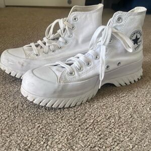 Converse Womens All Star Platform White Sneakers with Logo - Size 9